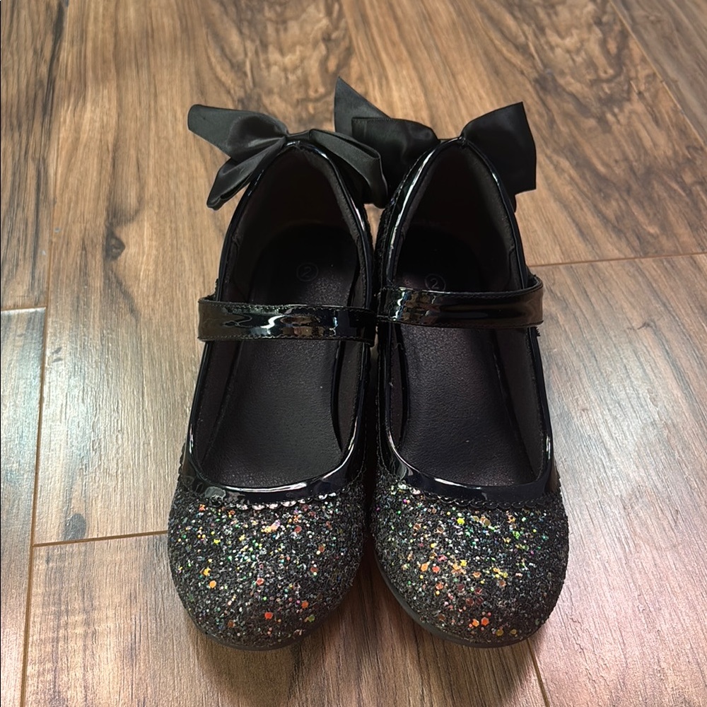 Black Glitter Dress Shoes with Mary Jane Strap
